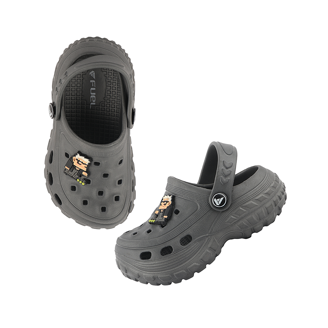 FUEL Poddle Cute & Lightweight EVA Slip-On Clogs for Kids (GREY)