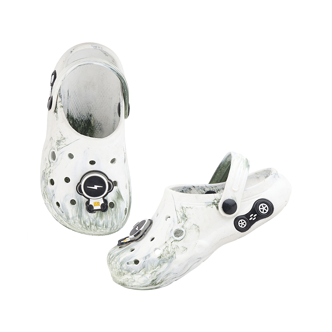 FUEL Splash Clogs Slipper for 4-10 Years Boys/Girls (White & Green)
