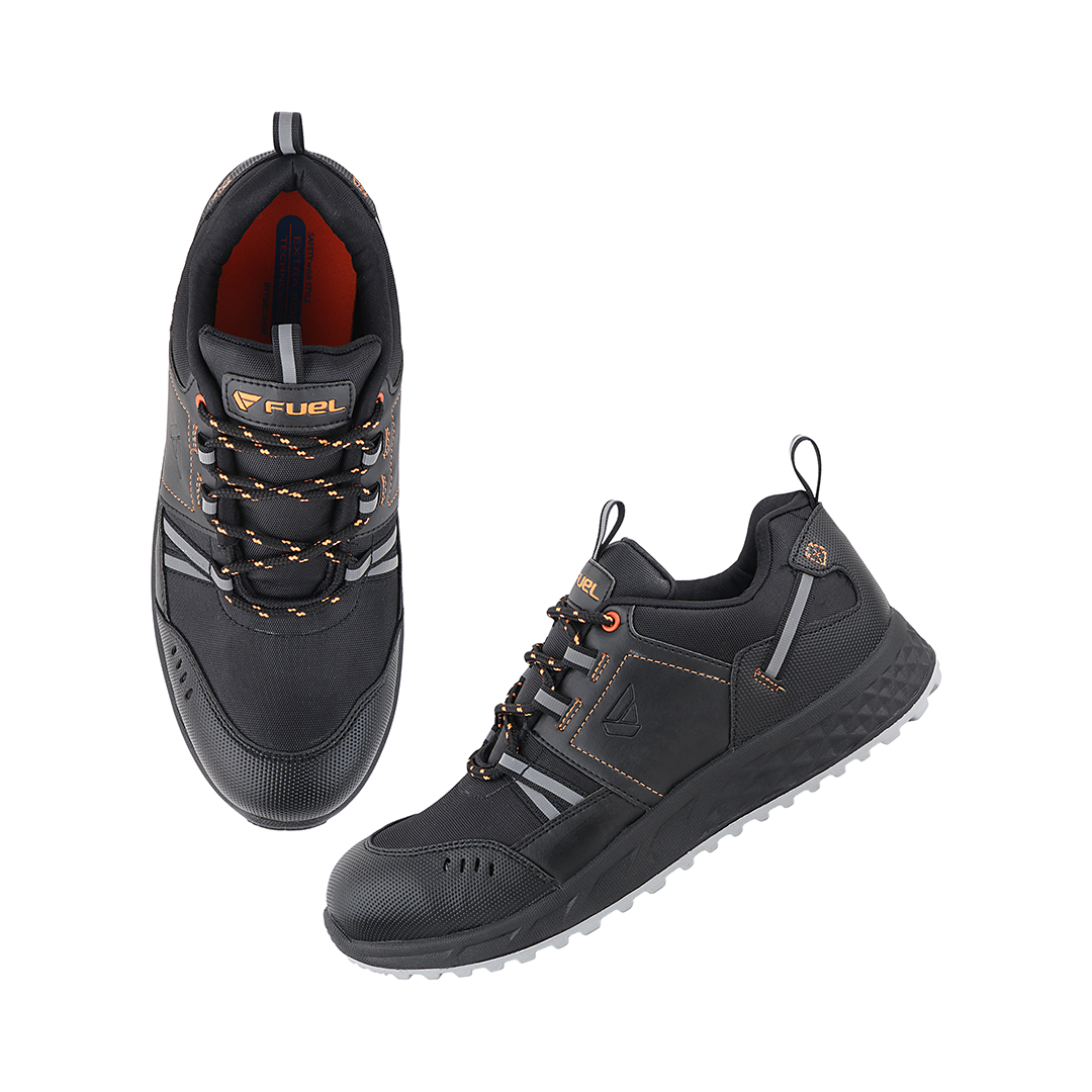 FUEL Flute Industrial Steel Toe Safety Shoes for Men in Synthetic Upper & PVC double density Sole (Black)