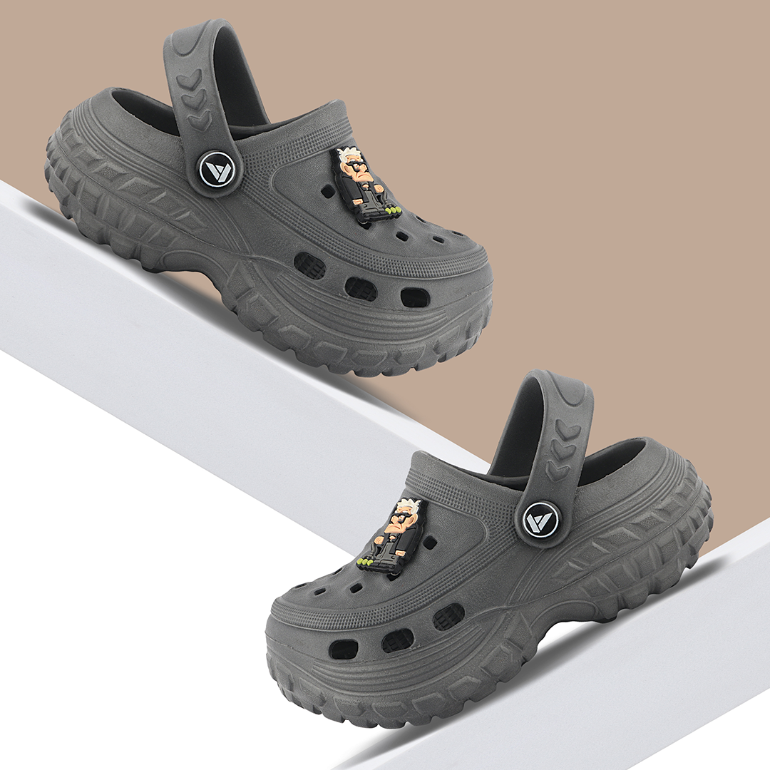 FUEL Poddle Cute & Lightweight EVA Slip-On Clogs for Kids (GREY)