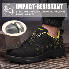FUEL Arsenal Lightweight Safety Shoes for Men – Durable Industrial Sports Design with Strong Knitted Upper, PVC Sole, and 100J Metallic Toe Cap (UK 6–11)