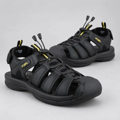 FUEL Commando Comfortable & Breathable Men’s Flexible Fisherman Outdoor Sandals with Protective Toe Cap (Black)