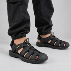 FUEL Commando Comfortable & Breathable Men’s Flexible Fisherman Outdoor Sandals with Protective Toe Cap (Black)