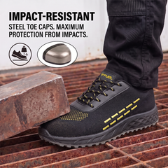 FUEL Armour 1 DD ISI Marked Strong Knitting Upper Breathable Safety Shoes for Men's Steel Toe Cap With Double Density Rubberized PVC Sole (Black)