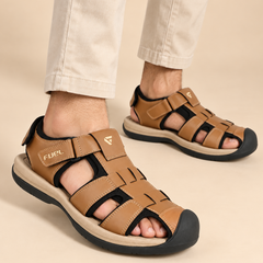FUEL Commando-1 Comfortable Outdoor & Daily Wear Men’s Flexible Fisherman Rubber Sandals with Protective Toe Cap (Tan)