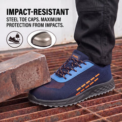 FUEL Armour 1 DD ISI Marked Strong Knitting Upper Breathable Safety Shoes for Men's Steel Toe Cap With Double Density Rubberized PVC Sole (Navy)