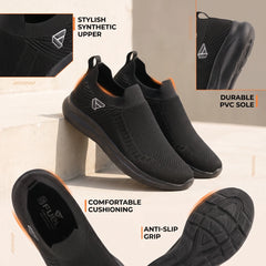 FUEL Flash Lightweight & Breathable Cushioned EVA Sole Slip-On Casual Shoes for Men's (Black)