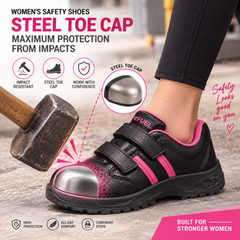 FUEL Riga Leather Safety Shoes for Women's Steel Toe Cap With Single Density PVC Sole (Pink)