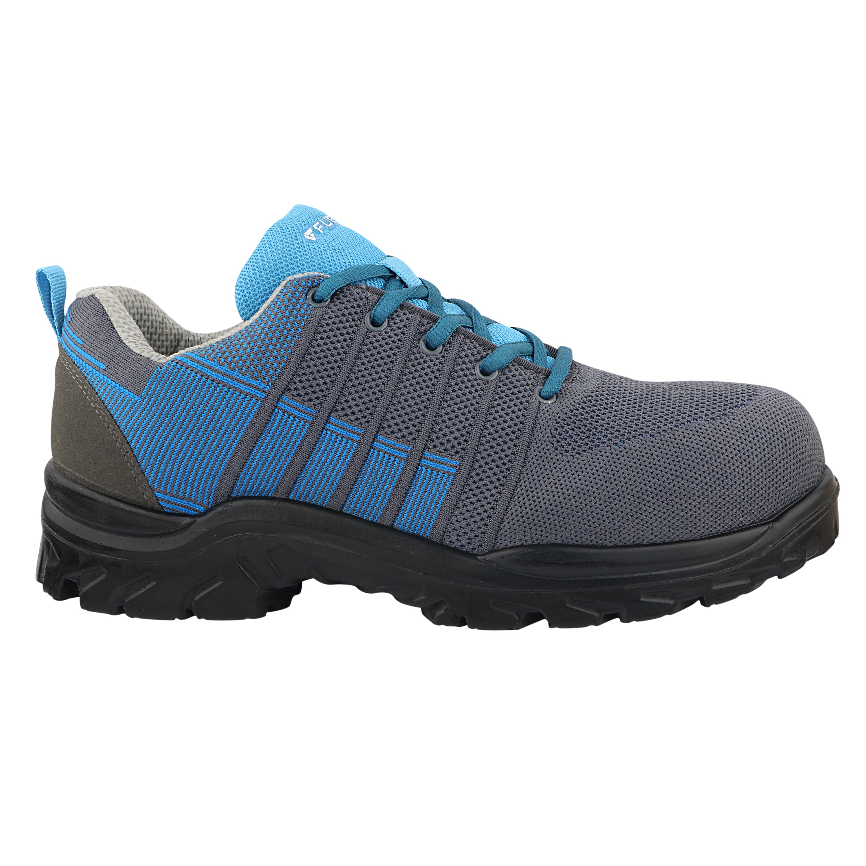 Fuel Aqua Sporty Design Knitted Fabric Breathable Mesh Lining Safety Shoes For Men's Steel Toe Cap With Single Density PU Sole (Blue)