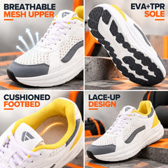 FUEL Nava-03 Comfortable & Light weight Trendy Sports Shoes for Men (White-yellow)