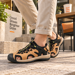 FUEL Commando-03 Fishermen Sandals | Mesh + Rexine Upper | EVA + Rubber Sole | Cushioned Footbed | Adjustable Velcro Closure (Tan)