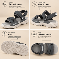 FUEL Combat-01 Breathable & Anti-Skid Outdoor Sandals For Men's (Grey)