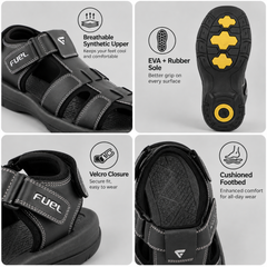 FUEL Commando-1 Comfortable Outdoor & Daily Wear Men’s Flexible Fisherman Rubber Sandals with Protective Toe Cap (Black)