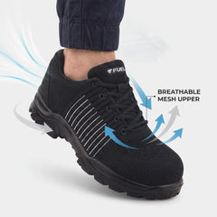 FUEL Aqua Knitted Upper in PU Sole with 200J Composite Toe Lightweight Industrial Work Safety Shoes for Men (Black)