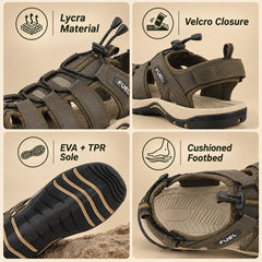 FUEL Soldier-08 Fisherman Protective Toe Cap Sandals for Men (Olive)