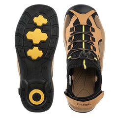 FUEL Commando-03 Fishermen Sandals | Mesh + Rexine Upper | EVA + Rubber Sole | Cushioned Footbed | Adjustable Velcro Closure (Tan)