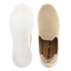 FUEL Nayasa-02 Women’s Slip-On Shoes – Modern Casual Design with Soft Knitted Upper, Cushioned Footbed and Sturdy PVC Sole for Everyday Comfort (Beige)