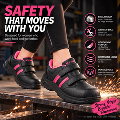 FUEL Riga Leather Safety Shoes for Women's Steel Toe Cap With Single Density PVC Sole (Pink)