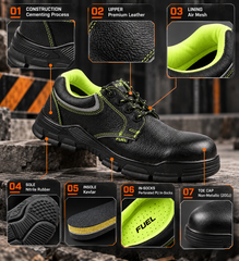 FUEL Reevon-04 Industrial Safety Shoes for Men | 200J Non-Metallic Toe Cap | Leather Upper | Kevlar Insole | Nitrile Rubber Outsole | Perforated PU In-Socks | Work Shoes