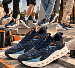 FUEL Sprintx Sports Shoes for Men – Comfortable Mesh Lace-Up Shoes with Cushioned Footbed and Lightweight EVA Sole for Walking, Travel, Workout & Everyday Wear (Navy)