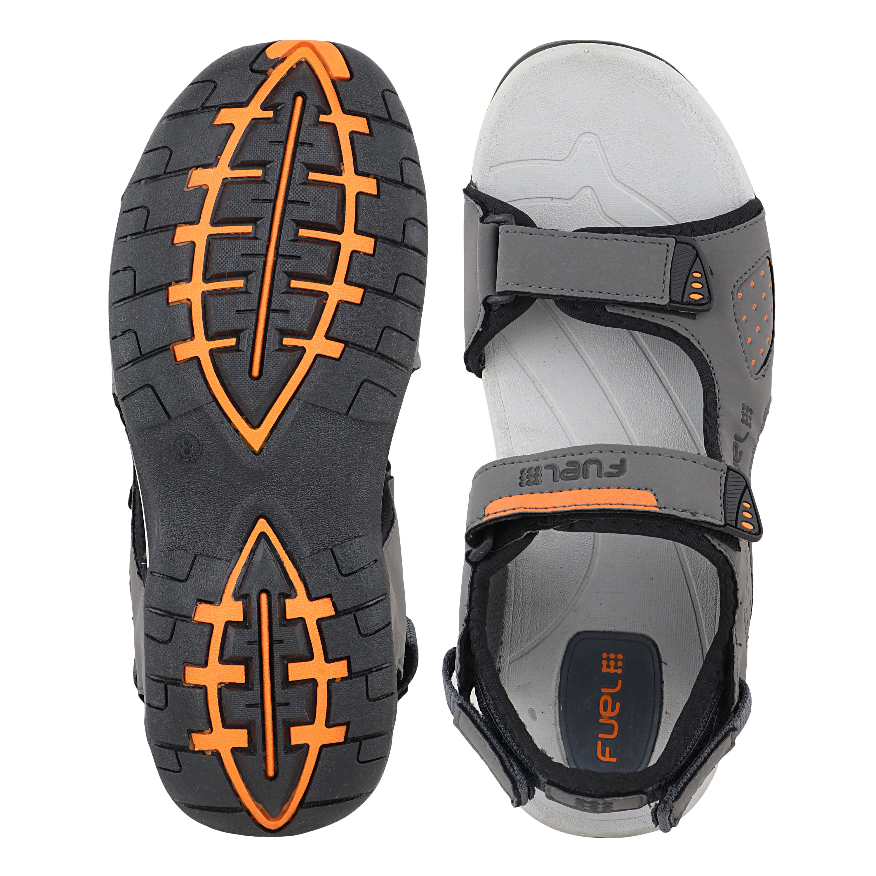 FUEL 2112-07 Tough Grip Sole with Breathable Design and Adjustable Velcro Sports Sandals (Grey-Orange)