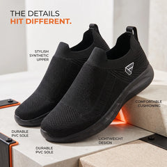 FUEL Flash Lightweight & Breathable Cushioned EVA Sole Slip-On Casual Shoes for Men's (Black)