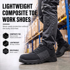 FUEL Aqua Knitted Upper in PU Sole with 200J Composite Toe Lightweight Industrial Work Safety Shoes for Men (Black)