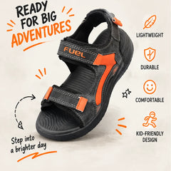 FUEL Power-lite-03 Outdoor Sports Sandals for Unisex– Lycra Rexine Upper, Cushioned EVA Sole (Black)