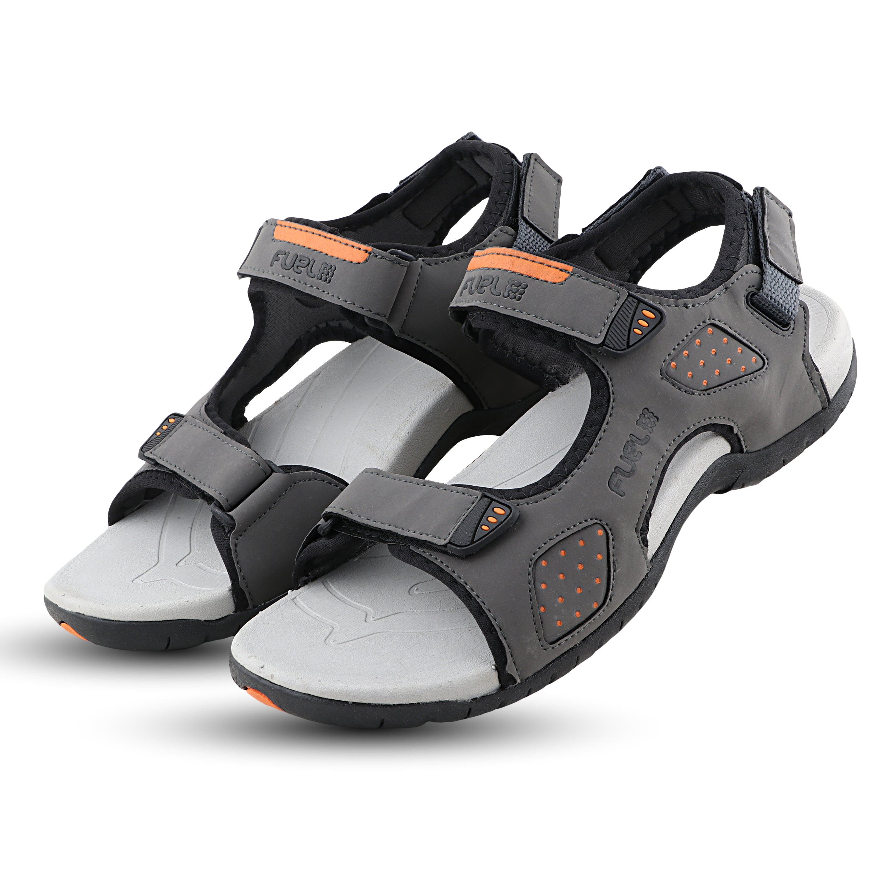 FUEL 2112-07 Tough Grip Sole with Breathable Design and Adjustable Velcro Sports Sandals (Grey-Orange)