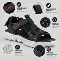FUEL Gabbro Chunky Sports Sandals for Men (Black-White)