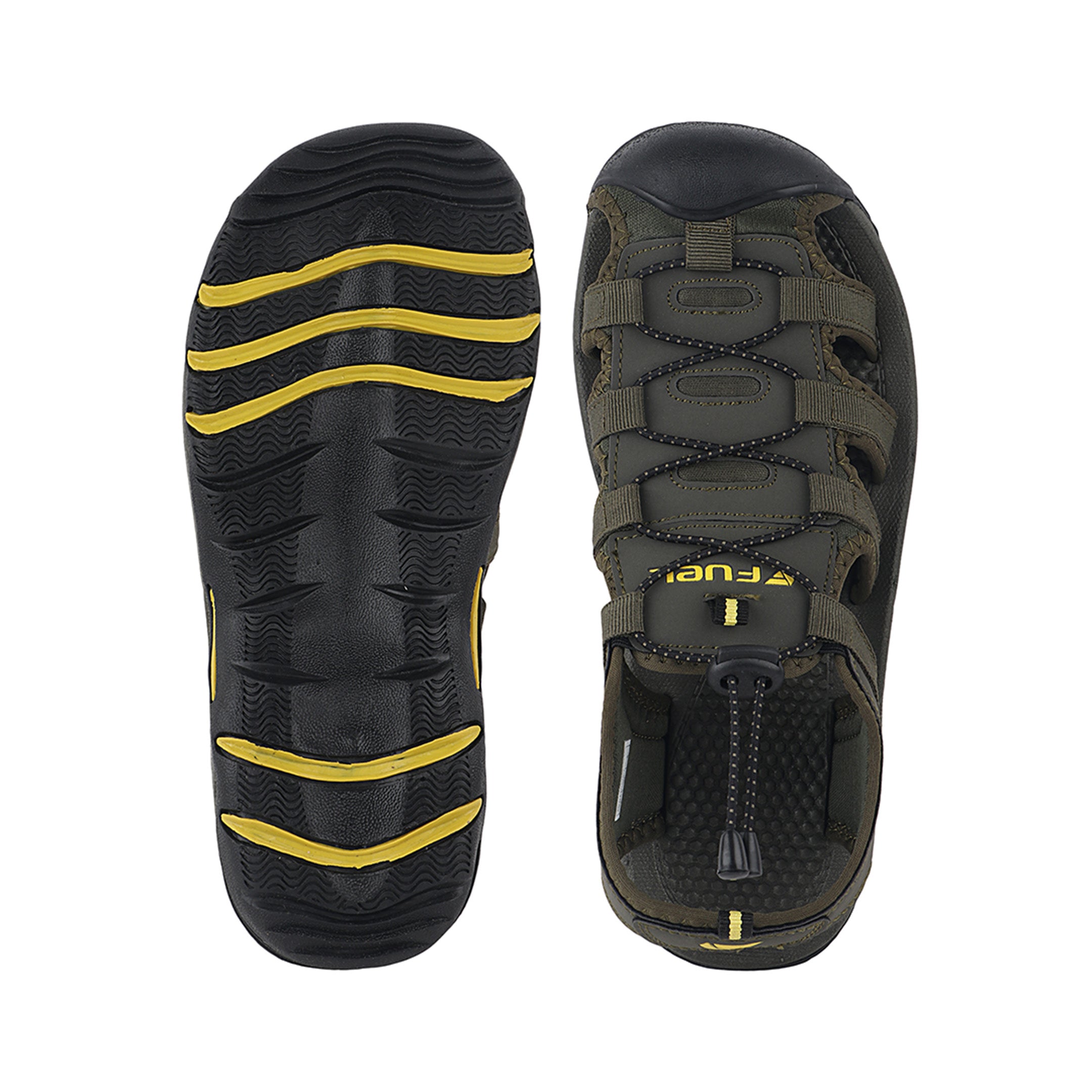Fuel Soldier-06 Stylish Outdoor Men's Fisherman Sandals with Protective Toe Cap & Durable Grip (Olive-Yellow)
