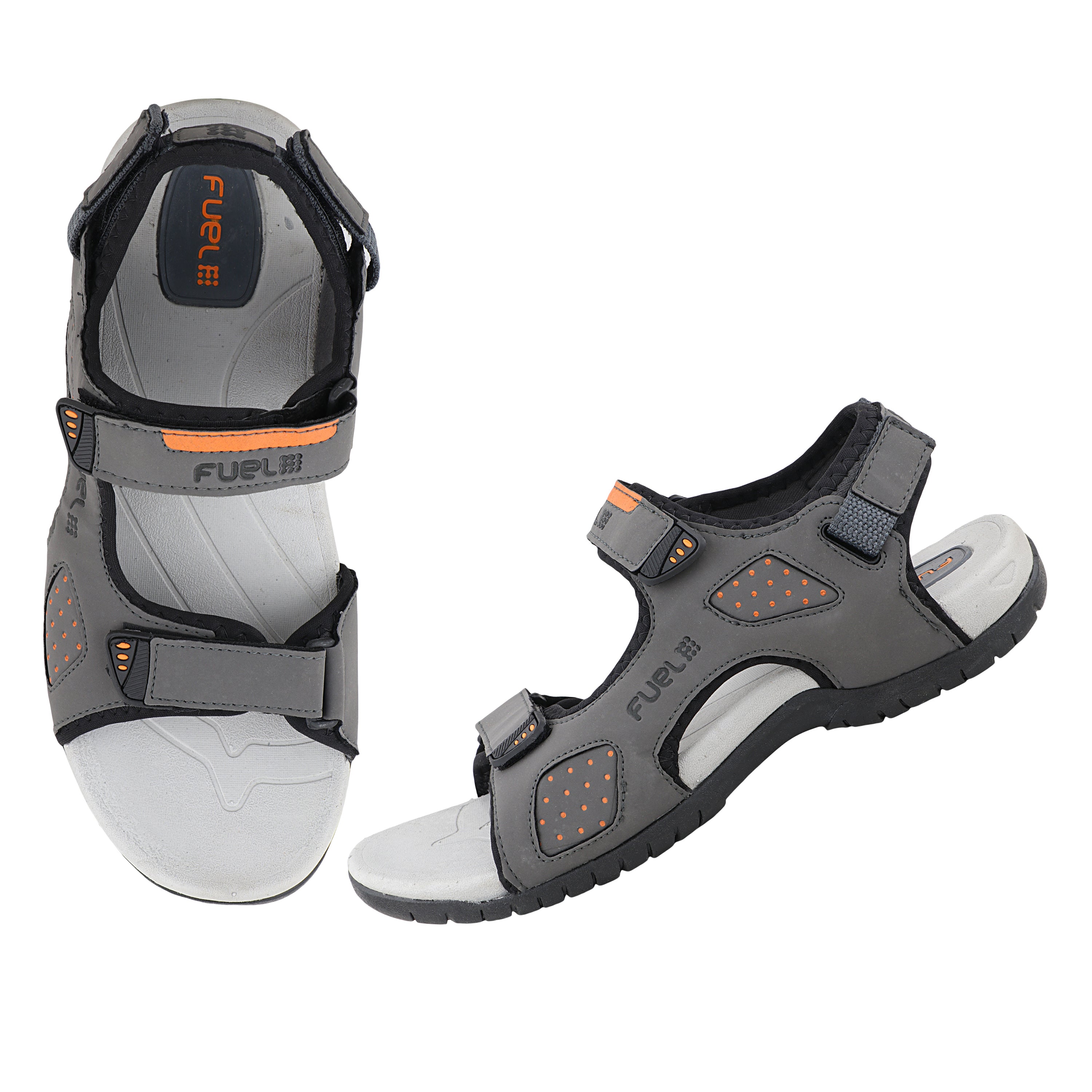 FUEL 2112-07 Tough Grip Sole with Breathable Design and Adjustable Velcro Sports Sandals (Grey-Orange)