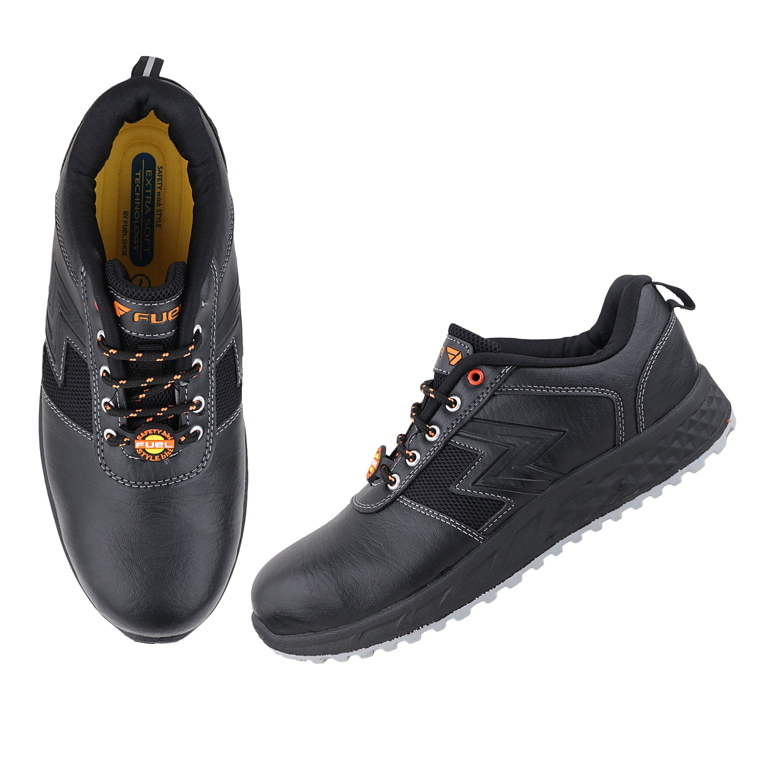 FUEL Gravix Industrial Steel Toe Safety Shoes for Men in Synthetic Upper & PVC double density Sole (Black)
