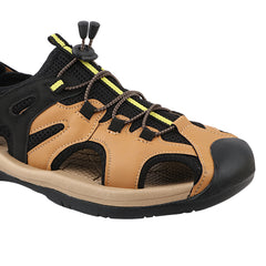 FUEL Commando-03 Fishermen Sandals | Mesh + Rexine Upper | EVA + Rubber Sole | Cushioned Footbed | Adjustable Velcro Closure (Tan)