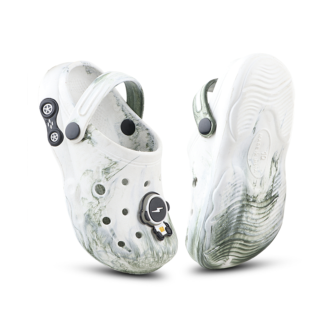 FUEL Splash Clogs Slipper for 4-10 Years Boys/Girls (White & Green)