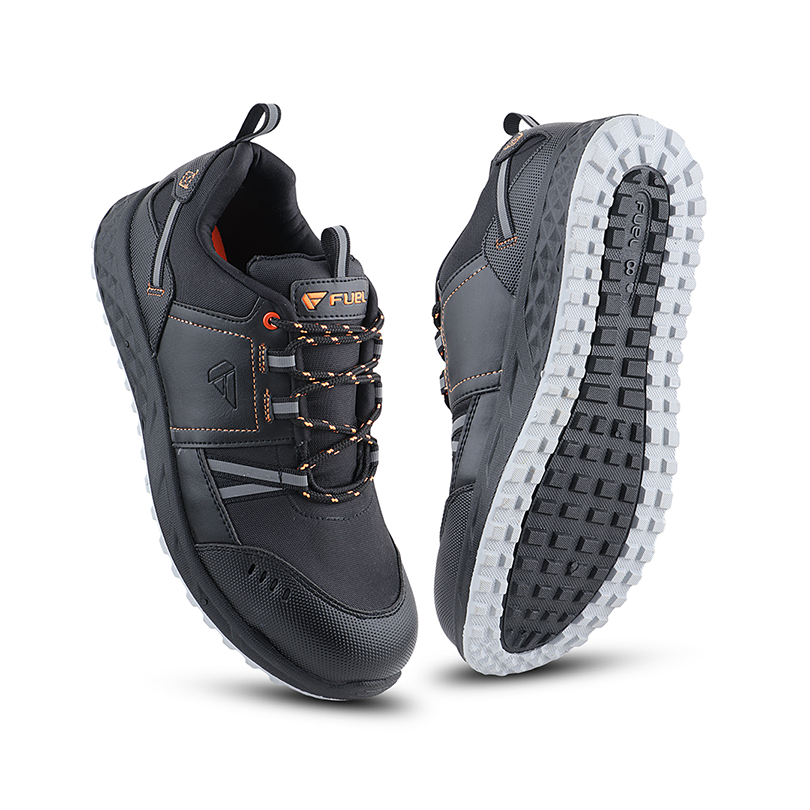 FUEL Flute Industrial Steel Toe Safety Shoes for Men in Synthetic Upper & PVC double density Sole (Black)
