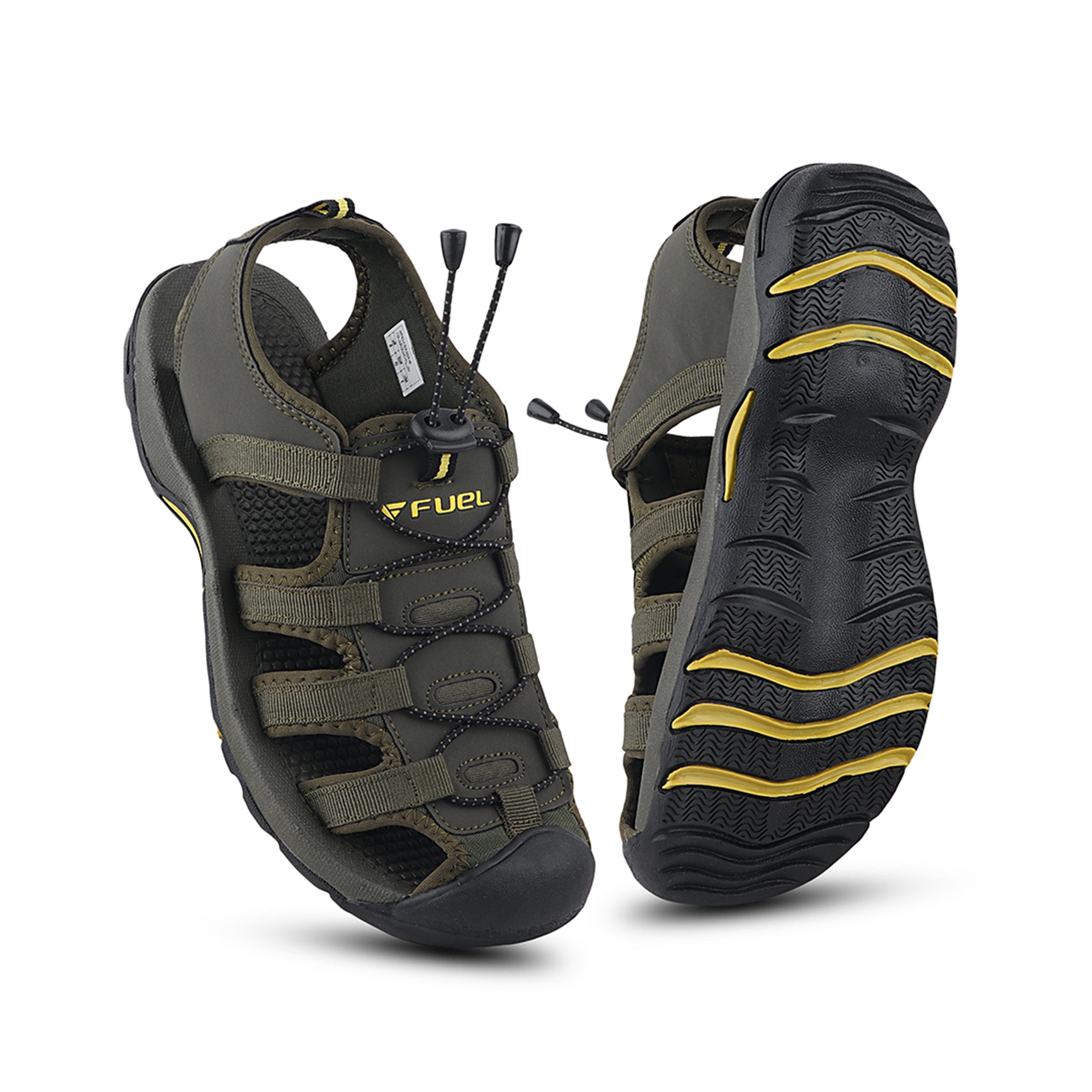 Fuel Soldier-06 Stylish Outdoor Men's Fisherman Sandals with Protective Toe Cap & Durable Grip (Olive-Yellow)