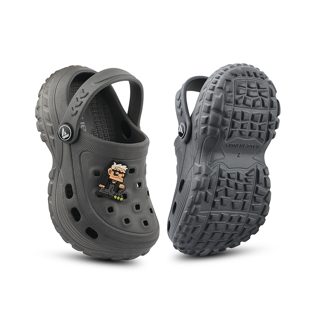 FUEL Poddle Cute & Lightweight EVA Slip-On Clogs for Kids (GREY)