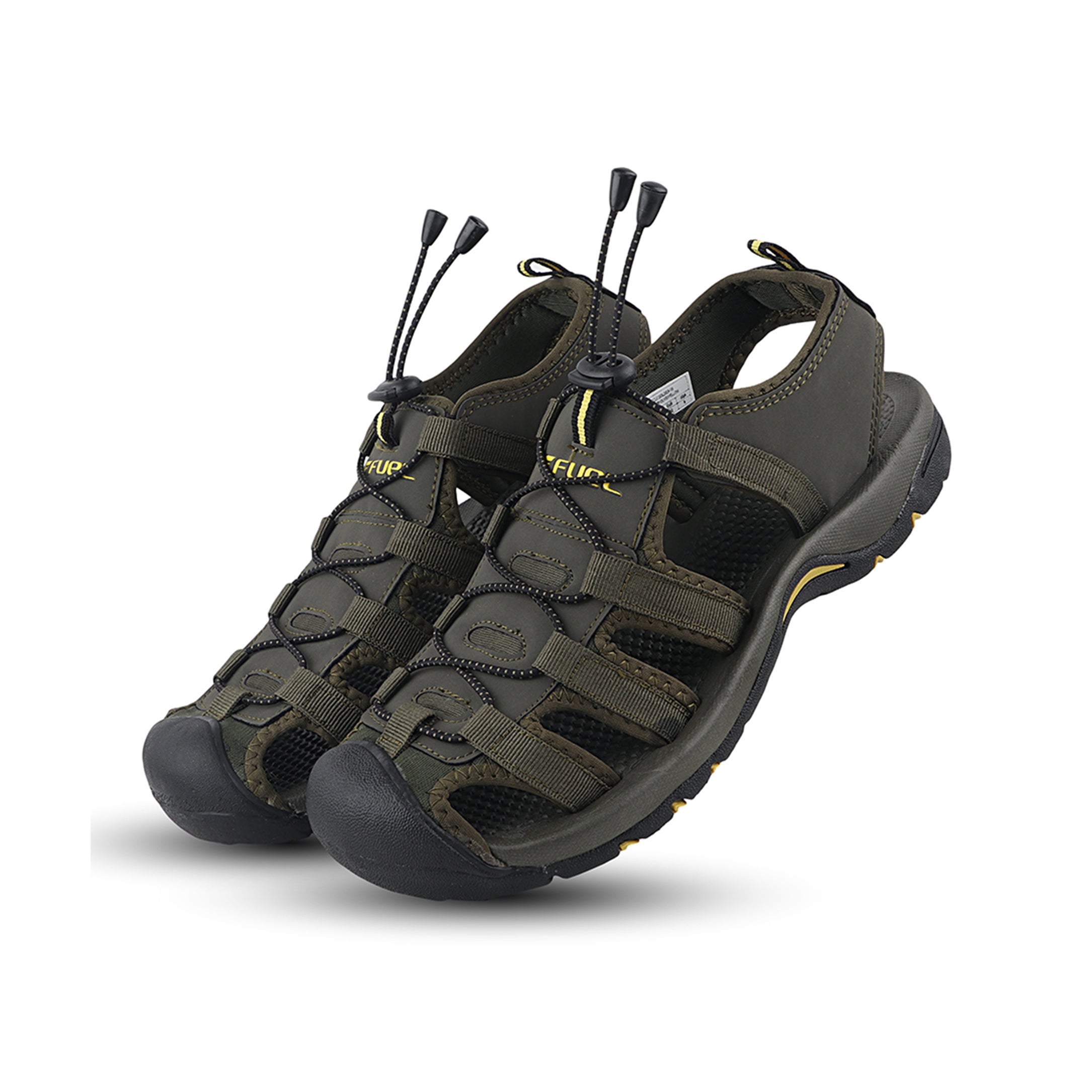Fuel Soldier-06 Stylish Outdoor Men's Fisherman Sandals with Protective Toe Cap & Durable Grip (Olive-Yellow)
