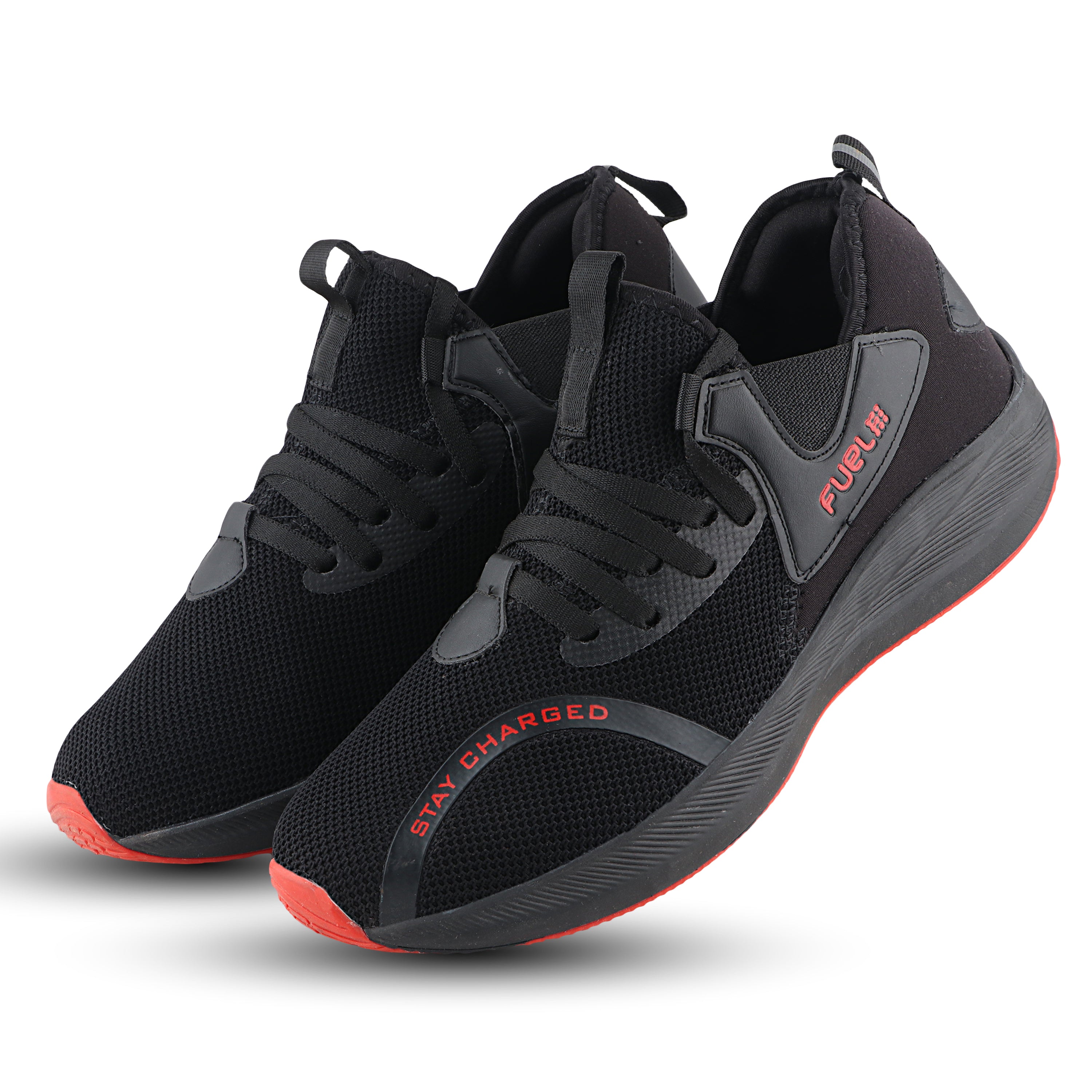 Fuel Wine Sports Shoes For Men (Black-Red)