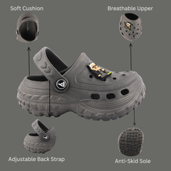 FUEL Poddle Cute & Lightweight EVA Slip-On Clogs for Kids (GREY)