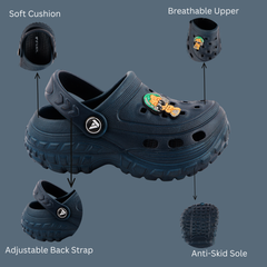 FUEL Poddle Cute & Lightweight EVA Slip-On Clogs for Kids (NAVY)