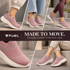 FUEL Sparkle Lightweight & Comfortable Casual Slip-On Daily Wear Sports Shoes for Women's (Mauve)