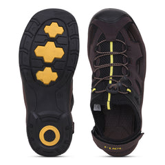 FUEL Commando-03 Fishermen Sandals | Mesh + Rexine Upper | EVA + Rubber Sole | Cushioned Footbed | Adjustable Velcro Closure (Brown)