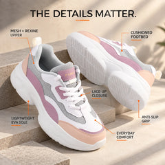 FUEL Lina Lightweight & Comfortable with Lace-Up Running & Daily Wear Sports Shoes for Women's (Peach)