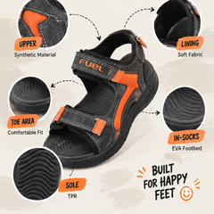 FUEL Power-lite-03 Outdoor Sports Sandals for Unisex– Lycra Rexine Upper, Cushioned EVA Sole (Black)