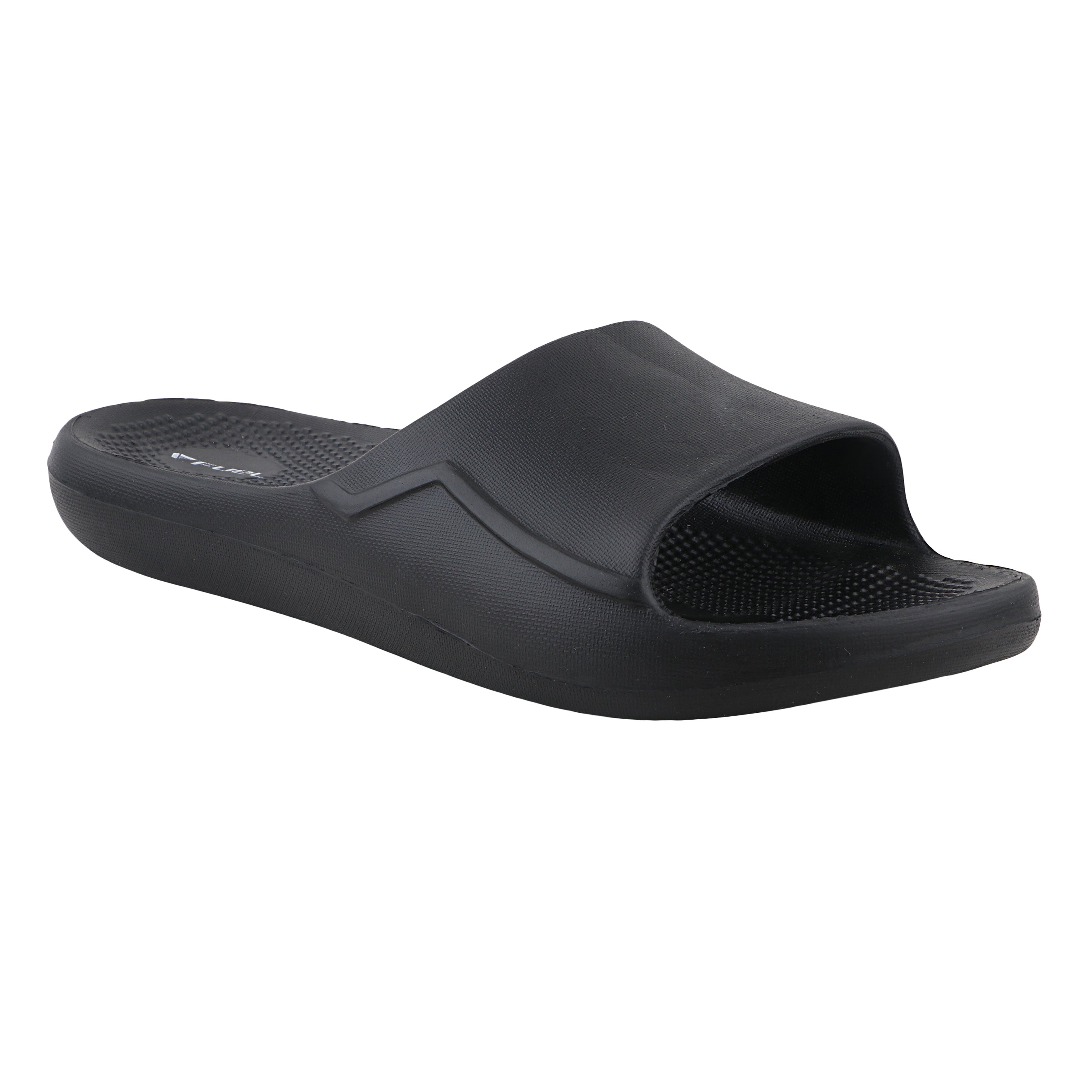Fuel Swift Black Comfort Slides with Textured EVA Sole, Anti-Slip Slip-On Slippers
