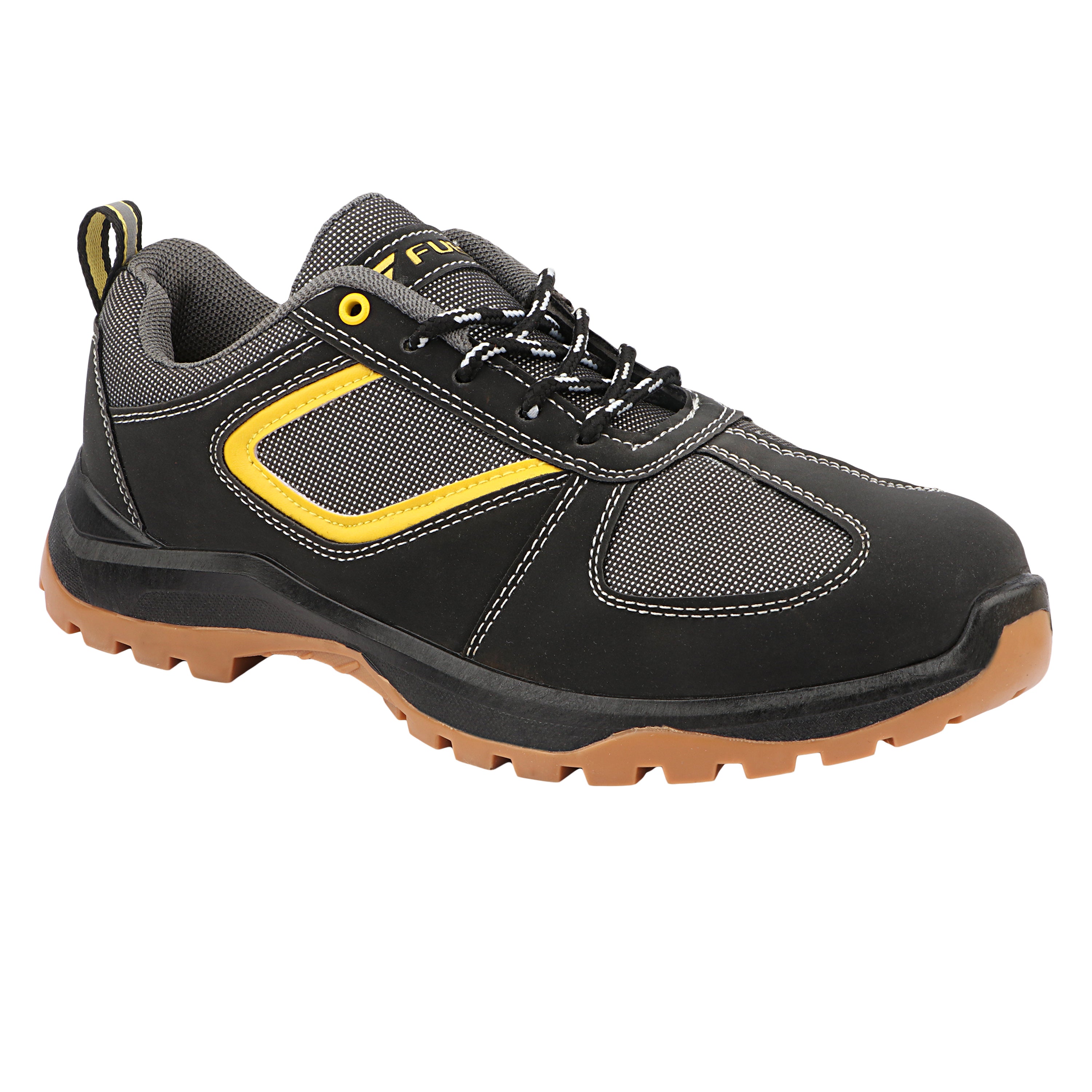 FUEL Diesel  Rexine & Mesh Upper, 200J Steel Toe Protection, Lace-Up Industrial Safety Work Shoes with Durable PVC Sole for Factory, Construction, Warehouse & Heavy-Duty Use Safety Shoes for Men's (Black)