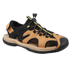 FUEL Commando-03 Fishermen Sandals | Mesh + Rexine Upper | EVA + Rubber Sole | Cushioned Footbed | Adjustable Velcro Closure (Tan)