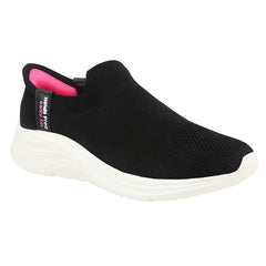 FUEL Gloria Women's Slip-On Shoes | Lightweight Casual Shoes | Soft Knitted Fabric Upper | Easy Slip-On Design | EVA Sole | Cushioned Footbed | Comfortable Everyday Footwear (Black)